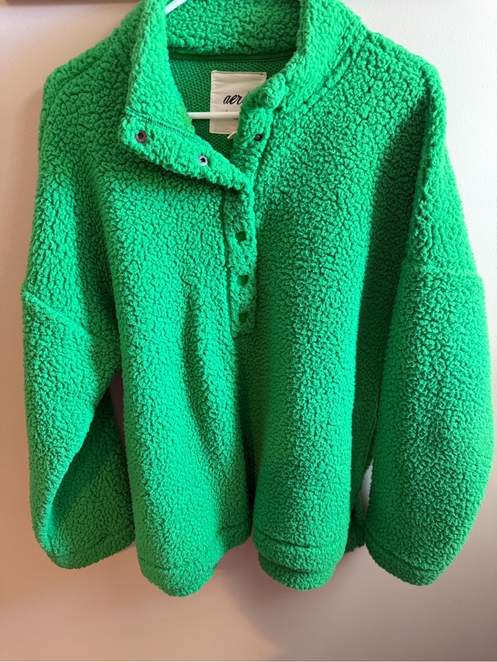 aerie Bright Green Teddy Pullover Jacket